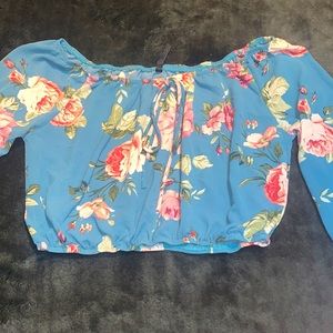 Flower print long sleeve crop top